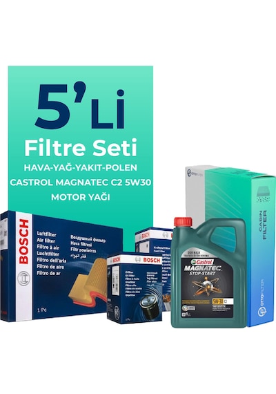 Bosch Toyota Auris 1.4 Dizel Filtre Bakım Seti Castrol Motor Yağlı (2010-2012) 5 Li