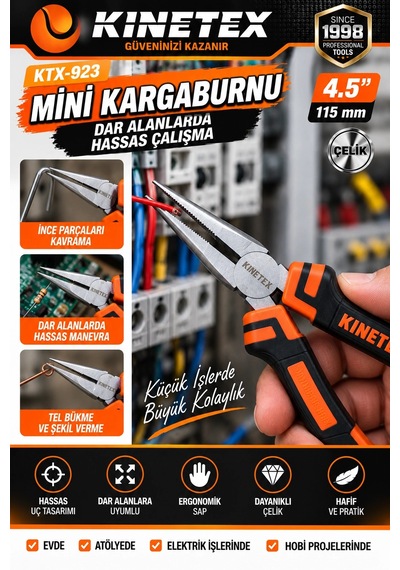 Kinetex 3 Lü Mini Pense Seti 115 Mm Mini Pense, Yankeski Ve Kargaburnu El Aletleri Seti Mini Kıvır