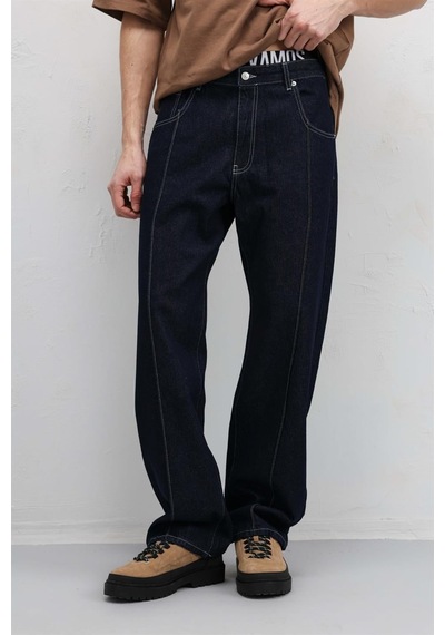 Vamos Dikiş Detaylı Relaxed Fit Jean Koyu Mavi