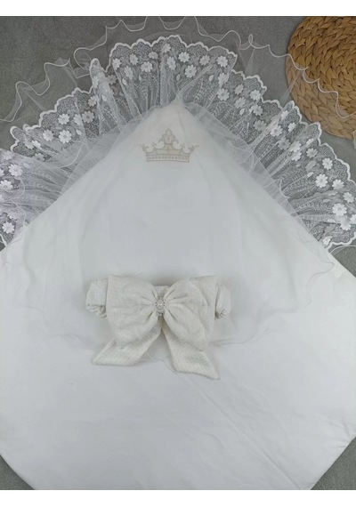 Yenidoğan Kumru Soft Cotton Taç Nakışlı Trilüks Kundak Bebek Battaniyesi Ekru Çok Renkli