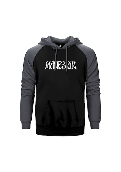 Maneskin Yazı Gri Renk Reglan Kol Kapşonlu Sweatshirt Gri
