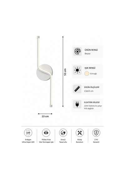 Gena Modern Led Duvar Apliği Günışığı Beyaz