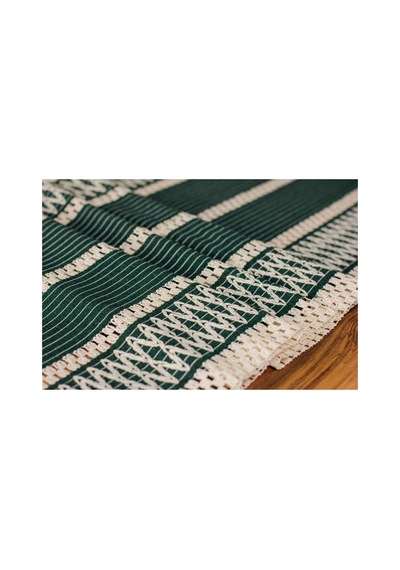 Tropik Home Pamuk Dantel Püsküllü Yeşil Runner, Sunum Örtüsü Dantel Bej 35x145 Cm Runner Masa Örtüsü Genel