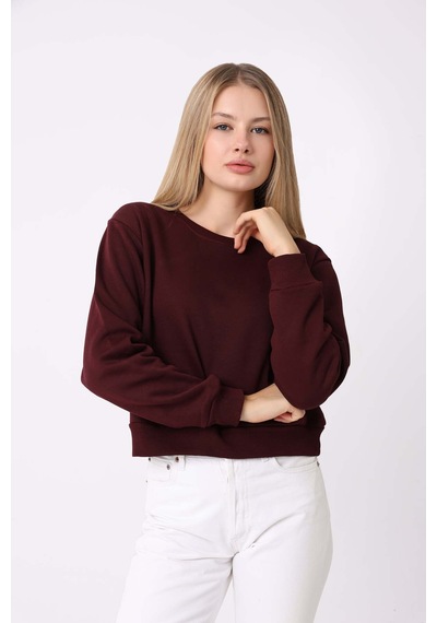 Defys Kadın Bisiklet Yaka Üç İplik Şardonlu Basic Sweatshirt Bordo - 747511219 Bordo