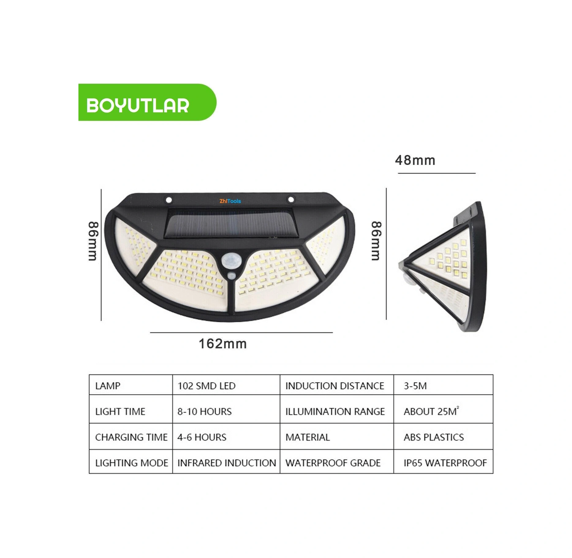 Zhltools Güneş Enerjili Hareket Sensörlü 102 Led Bahçe Lambası Solar