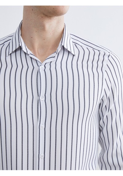 Lcw Busıness Lacivert Slim Fit Uzun Kollu Çizgili Armürlü Erkek Gömlek