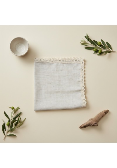 Fabricasa Dantel Kenarlı Keten Peçete 40x40 Cm Beyaz - Ekru