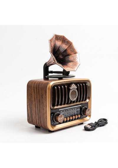 Nns Ns-7252bt Nostaljik Gramofon Radyo Bluetooth Hoparlör Şarj Edilebilir 1200mah Taşınabilir Müzik Çalar Kahverengi