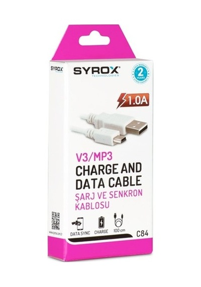 Syrox 1.0A Eco V3/Mp3 Şarj Ve Data Kablosu C84 (380210884)