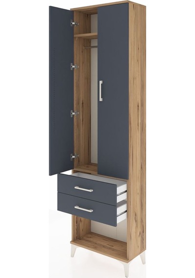 Arges Dolap 2 Raflı 2 Çekmeceli Tek Askılı 60x30x221 Çam-antr... Çam