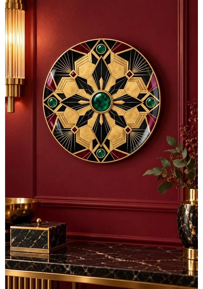 Dekoratif Duvar Tabağı Siyah Altın Art Deco Dekorlu Seramik Tabak Mor