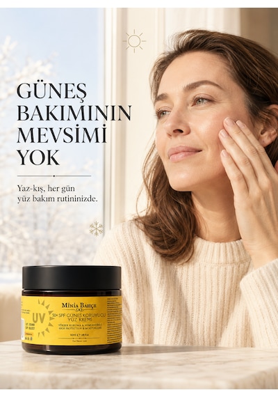 Minia Bahçe Makyaj Altına Uygun Beyaz İz Bırakmayan Güneş Koruyucu Yüz ve Vücut Kremi SPF50 50 ML