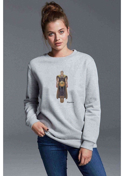 Hyperion Baskılı Gri Kadın Sweatshirt