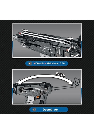 Reobrix 77029 Hafif Makineli Tüfek Yaratıcı Yapı Blok Seti Building Blocks Scorpion Submachine Gun - 566 Parça