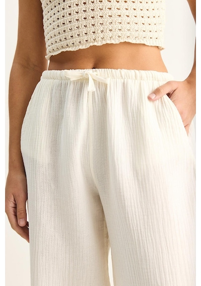 Shade Kadın Bağcıklı Beli Lastikli Müslin Geniş Paça Pantolon Yp5502 60286190 - Krem