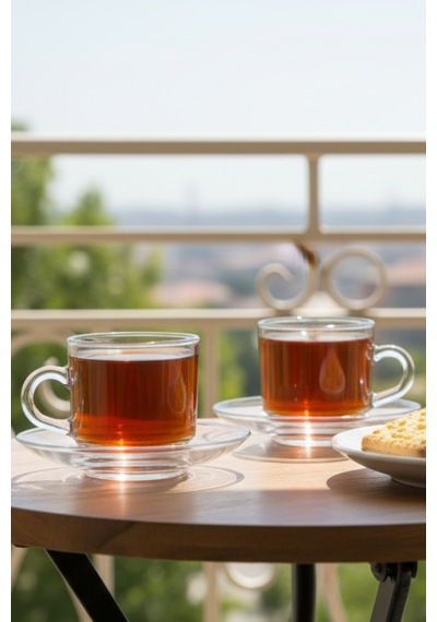 Puretea 12 Parça Cam Çay Seti 210 Ml Bardak & Tabak Beyaz