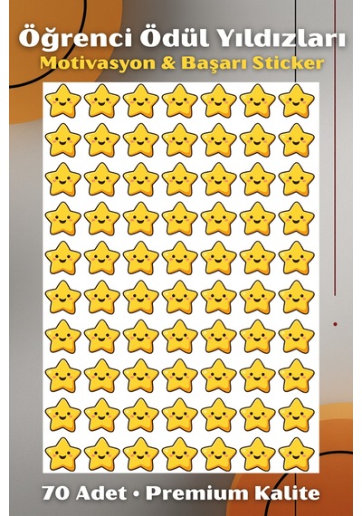 Öğrenci Ödül Yıldızları 70 Adet Motivasyon & Başarı Sticker A4 Premium Çok Renkli