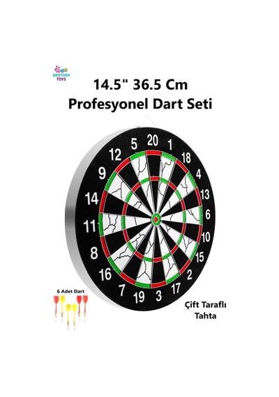 Büyük Boy Çift Taraflı Dart Seti 37cm Dart Hedef Tahtası 6 Oklu