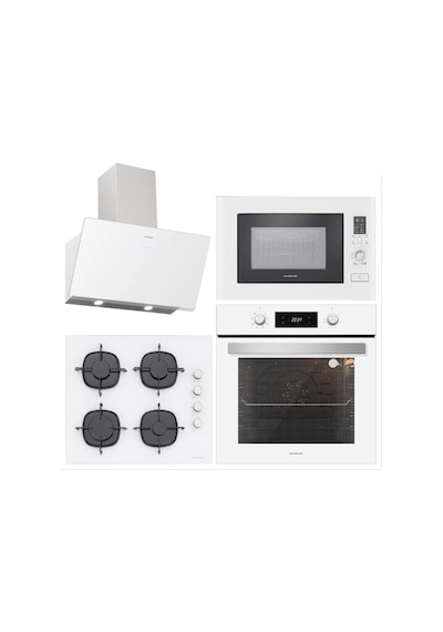 Silverline BO6504W01 - CS5335W01 - 3457 Soho 60 - MW9018W01 Beyaz Cam Ankastre Set