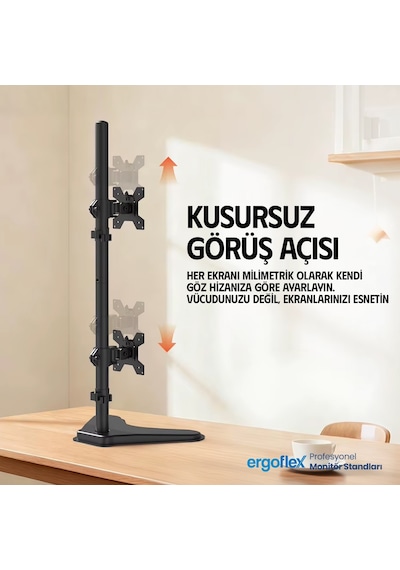Ergoflex EF73 Steel Design 2-8 kg Çift Ekran Asansörlü 13"-27" Desktop Monitör Standı