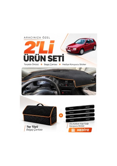 E-biz Volkswagen Golf 4 Mk4 1997-2003 Uyumlu Torpido + Tay Tüyü Çanta - Siyah-kahverengi - Vw009
