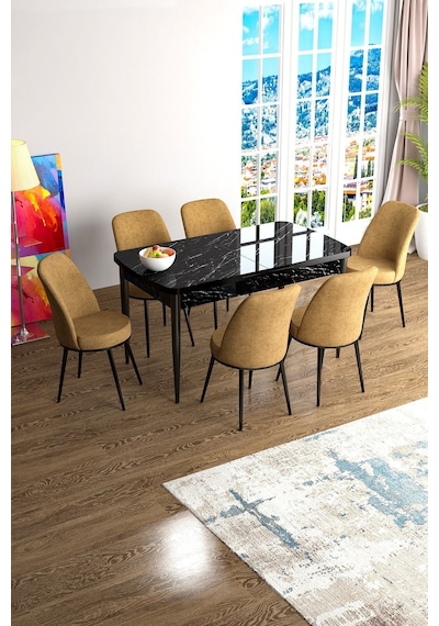 Canisa Han Serisi, Siyah Mermer Desen 70x114, Açılabilir Mdf Mutfak Masa Takımı, 6 Cappucino Sandalye Masa Siyah Mermer Desenli Sandalyeler Cappucıno Canisa Han Serisi, Siyah Mermer Desen 70x114, Açılabilir Mdf Mutfak Masa Takımı, 6 Cappucino Sandalye Masa Siyah Mermer Desenli Sandalyeler Cappucıno