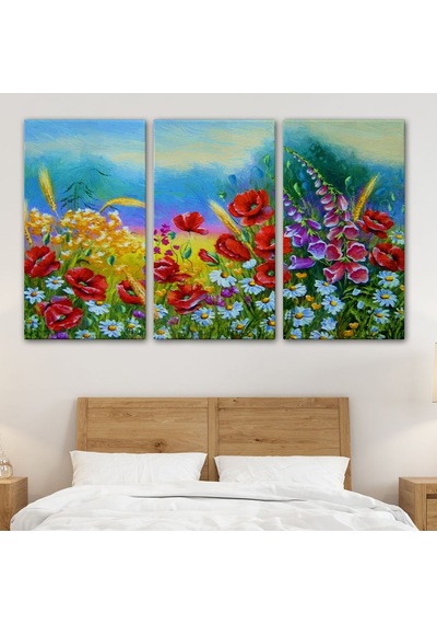 Es10 DB HG Renkli Çiçekler Yağlıboya Görünüm Dekoratif Kanvas Duvar Tablosu-3749 (50 x 70)