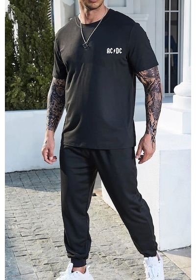 Uyguntarz Unisex Acdc Baskılı 2'li Eşofman Takımı Siyah