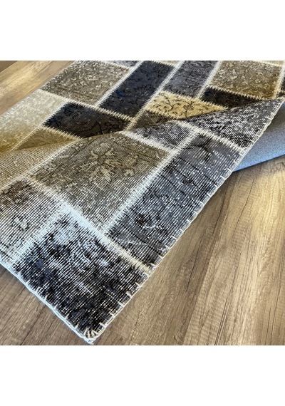 Hoom Rugs Patchwork Krem Gri Siyah El Dokuma Kilim Krem - Gri