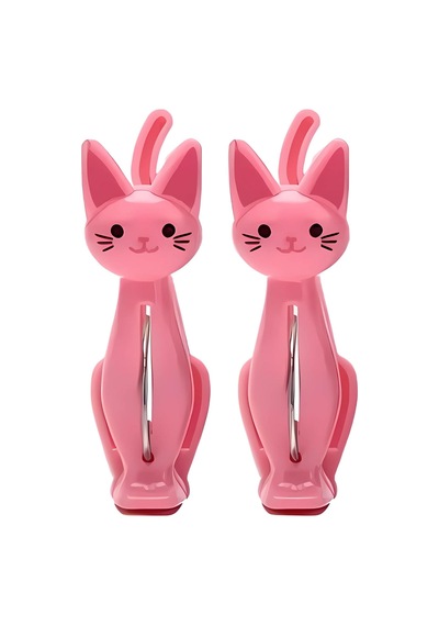 Pembe Kedi Şeklinde Havlu Mandalı, Plaj Ve Çamaşır İçin Dekoratif Plastik Klips, 2&apos Li Set Açık Ahşap