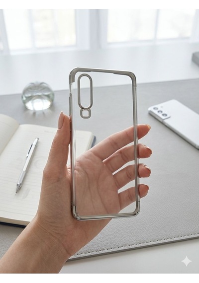Huawei P30 Kılıf Dört Köşeli Lazer Silikon Kılıf Gri