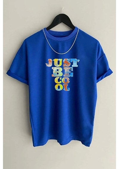 Medinenur Unisex Just Be Cool Baskılı Tshirt Mavi