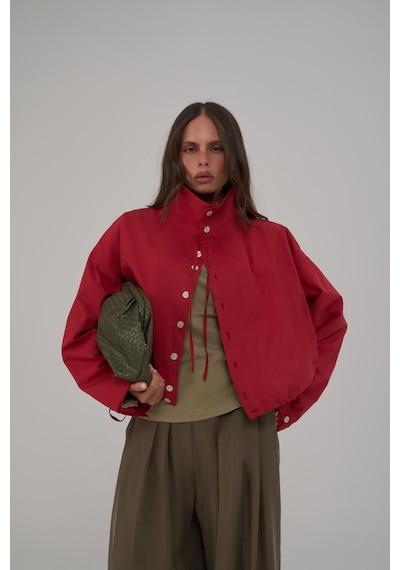 Mai Collection Liora Düğmeli Kırmızı Bomber Ceket