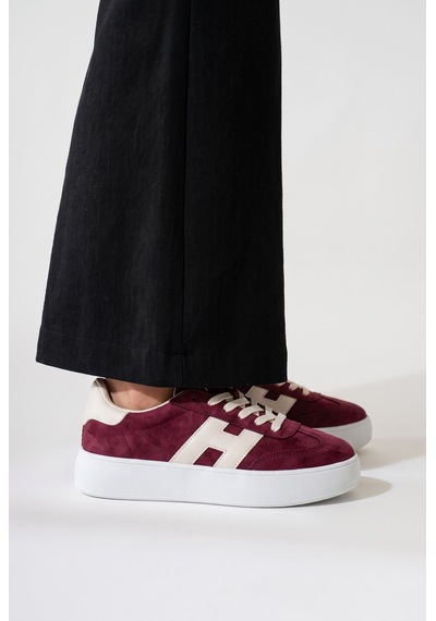 V.S.H Velvet Kadın Yüksek Tabanlı Bordo Sneaker Spor Ayakkabı Terra -2516