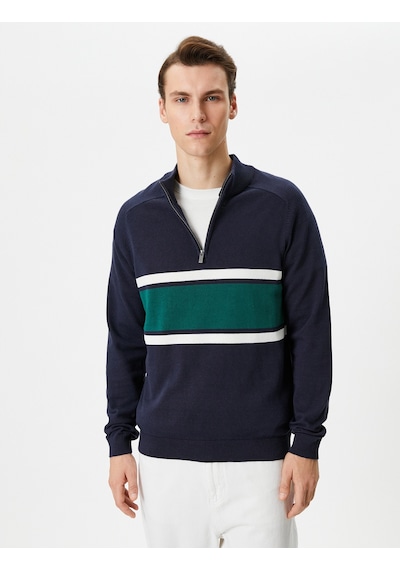 Koton Yarım Fermuarlı Kazak Slim Fit Dik Yaka Renk Bloklu Pamuklu Lacivert 4wam70107ht Lacivert Koton Yarım Fermuarlı Kazak Slim Fit Dik Yaka Renk Bloklu Pamuklu Lacivert 4wam70107ht Lacivert