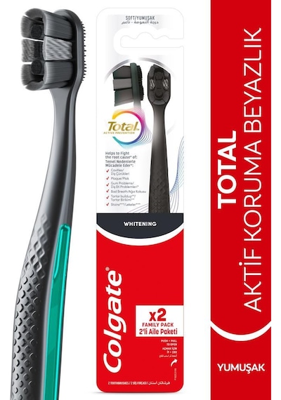 Colgate Total Whitening 1+1 Yumuşak Diş Fırçası Siyah