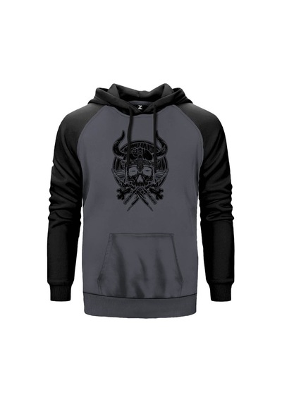 Vikings Rollo Thor Skull Gri Renk Reglan Kol Sweatshirt