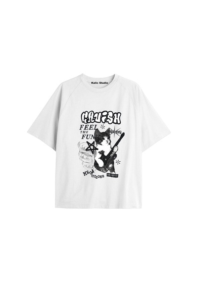 Kalic Studio Y2k Vintage Cats Baskılı Beyaz T-shirt Kod 11 Beyaz-11