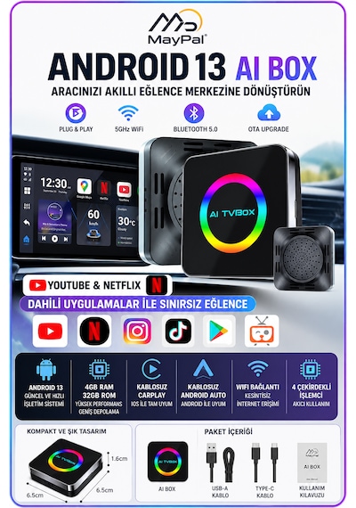 Ls3 Android 13.0 Carplay Aibox 4gb Ram 32gb Rom Kablosuz Android Auto Carplay Netflix Youtube Wifi Hareket Halinde Video Oynatma Diğer