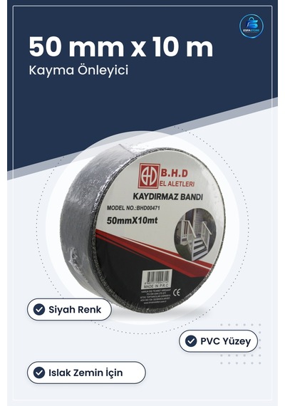 Kaydırmaz Bant 50 Mm X 10 M Siyah Merdiven Rampa Basamak Islak Ze