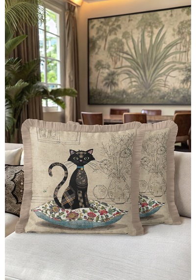 Vintage Patchwork Kedi Saçaklı Yastık Kılıfı - Samimi Country Bej Çiçekli Püsküllü Kırlent Kılıfı Metalik Kumlu Bej Vintage Patchwork Kedi Saçaklı Yastık Kılıfı - Samimi Country Bej Çiçekli Püsküllü Kırlent Kılıfı Metalik Kumlu Bej