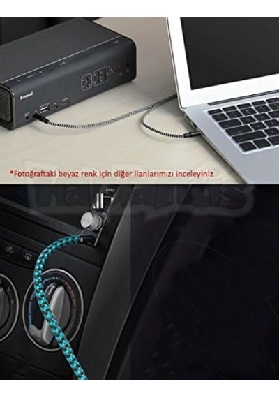 Diwu Aux Stereo 3.5mm Data Ses Örgü Kablo Mavi