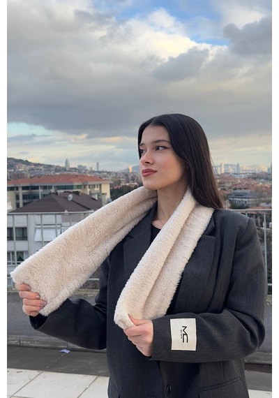 Mollycrush Peluş Yumuşak Soft Atkı Kışlık Suni Kürklü Bej Kadın Atkısı Bej