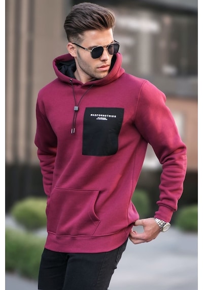 Madmext Bordo Baskılı Kapşonlu Sweatshirt 6004 Bordo