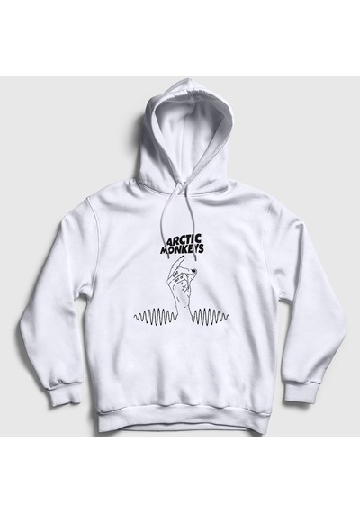 Presmono Unisex Snap Arctic Monkeys Kapüşonlu Sweatshirt Beyaz