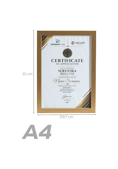 Porsima 4410 Altın PVC Modern Dekoratif Cam Fotoğraf Çerçevesi Masa Duvar Fotoğraf Çerçevesi 21x29,7cm