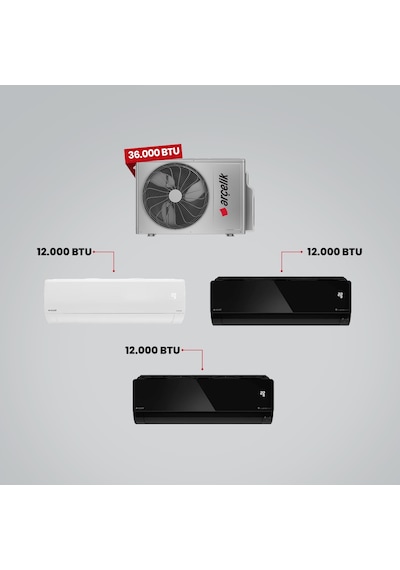 Arçelik 1+3 Multi Sistem 36100 MD Pro Dış Ünite 2 Adet 12 BTU Siyah + 12 BTU Beyaz İç Üniteler Duvar Tipi Klima
