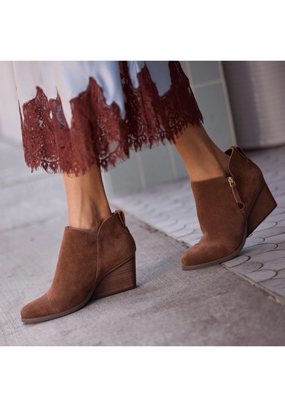 10023545 Hot Cocoa Suede Bot Kadın 10023545 Toms Goldie Wedge Ankle Bootie