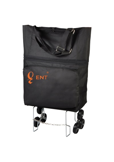 ENTCANTA  MİLA Model Sessiz 6 Teker, Merdiven Çıkabilen, Katlanabilir Alışveriş ve Seyahat Çantası- Siyah