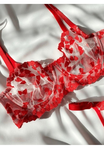La Linaa Valentina Kadın Kalpli Bralet Takım-kırmızı Kırmızı